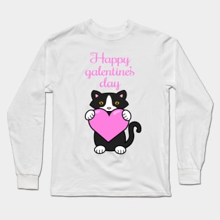 Galentines day cat Long Sleeve T-Shirt